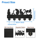 Wood & Iron Wall Mounted Hook Hangers, Decorative Organizer Rack, with 2Pcs Screws, 5 Hooks for Bag Clothes Key Scarf Hanging Holder, Cat Shape, 138x300x7mm