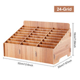 24-Grid Wooden Cell Phone Storage Box, Mobile Phone Holder, Desktop Organizer Storage Box for Classroom Office, BurlyWood, Finished Product: 320x200x180mm