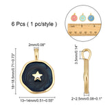 Brass Enamel Pendants, Flat Round with Mixed Pattern, Golden, Mixed Color, 18~18.5x13~14x2~2.5mm, Hole: 3.5x2mm, 6pcs/box