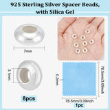8Pcs 925 Sterling Silver Spacer Beads, Stopper Beads, with Silica Gel Inside, Flat Round, Silver, 7mm, Hole: 3.1mm