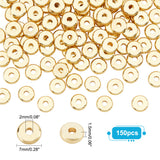 150Pcs Brass Spacer Beads, Nickel Free, Flat Round, Real 18K Gold Plated, 7x1.5mm, Hole: 2mm