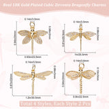 8Pcs 4 Styles Brass Micro Pave Cubic Zirconia Pendants, with Jump Ring, Long-Lasting Plated, Dragonfly, Real 18K Gold Plated, 20~24x23.5~30.5x2~3mm, 2pcs/style