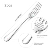 Word Pattern Stainless Steel Fork, Black, 20.3x2.4x0.2~0.3cm, Packing Box: 27.5x9.3x3.6cm, 2pcs/set