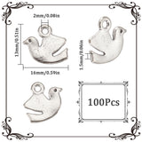 100Pcs Tibetan Style Alloy Pendants, Dove of Peace, Antique Silver, 16x13x1.5mm, Hole: 2mm