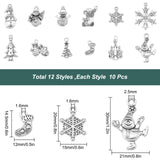 120Pcs 12 Style Tibetan Style Alloy Pendants, Lead Free & Cadmium Free, for Christmas, Mixed Shapes, Antique Silver, 14.5~30x10.5~22x1.5~3mm, hole: 1.2~2.5mm, 10pcs/style