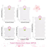 150Pcs 5 Styles Paper Hair Tie Display Cards Sets, Hair Clip Display Cards, Rectangle with Pink Flower Pattern, White, 8.45~17x8.2~9.5x0.06cm, Hole: 8mm, 30pcs/style