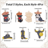 20Pcs 5 Style Light Gold Plated Alloy Enamel Pendants Sets, Dog/Cat/Cattle/Boots/Hat Charm, Mixed Color, 15~29x16.5~27x1.5mm, Hole: 1.6~1.8mm, 4pcs/style