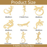 Nickel Decoration Stickers, Metal Resin Filler, Epoxy Resin & UV Resin Craft Filling Material, Gecko, 40x40mm, 9 styles, 1pc/style, 9pcs/set