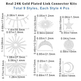 36Pcs 9 Styles Brass Connector Charms, Long-Lasting Plated, Cadmium Free & Lead Free, Mixed Shapes, 925 Sterling Silver Plated, 13~27.5x14~28x0.5~0.7mm, Hole: 1.2~1.8mm, 4pcs/style