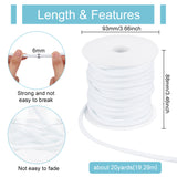 20 Yards Round Polyester Cords, with 1Pc Plastic Spool, for Garment Accessories, White, 6mm