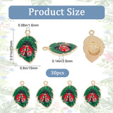 30Pcs Alloy Enamel Pendants, Cadmium Free & Nickel Free & Lead Free, Golden, Leaf with Ladybug Charm, Green, 23x15x3.5mm, Hole: 1.6mm