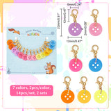 Flat Round Button Stitch Markers, Acrylic Crochet Lobster Clasp Charms, Locking Stitch Marker with Wine Glass Charm Ring, Mixed Color, 2.3cm, 7 colors, 2pcs/color, 14pcs/set