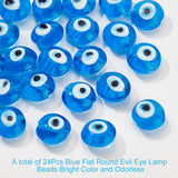 Handmade Evil Eye Lampwork Beads Strands, Flat Round, Blue, 16~17x8~9mm, Hole: 1.8mm, about 24pcs/strand, 12.60''(32cm), 1strand/box