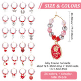 Valentine's Day Theme Alloy Enamel & 304 Stainless Steel & Plastic Wine Glass Charms, with Brass Hoop Earring Findings and Acrylic Bead, Mixed Shapes, Mixed Color, 46~60mm, 24 style, 1pc/style, 24pcs/set