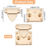 3 Sets Zinc Alloy Lock Clasps, Messager Bag Replacement Accessories, Light Gold, 3.05~3.2x3.65~3.75x0.8~1.6cm, Hole: 7x3mm