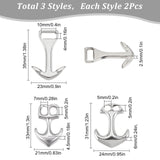 6Pcs 3 Styles 304 Stainless Steel Hook Clasps, Anchor, Stainless Steel Color, 31~35x21~24x2.5~6mm, Hole: 4~7x5~10mm, 2pcs/style