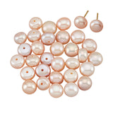 Natural Cultured Freshwater Pearl Beads, Half Drilled Hole, Half Round, Pink, 6.5~7x5~6mm, Hole: 1mm, 30pcs/box