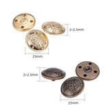 Brass Shank Button, Flat Round with Shield, Mixed Color, 25x7.2mm, Hole: 3.5mm