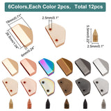 12 Sets 6 Colors Alloy Bag Decorative Edge Buckles, Belt End Tip Hardwares, with Iron Screws, Mixed Color, 1.8x2.65x0.6cm, Hole: 2.5mm, 2 sets/color