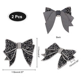 2Pcs Resin Rhinestone Bowknot Shoes Charms, No Clip, No Strap, for DIY Women Shoes, Bags Decoratinons, Black, 116x117x15mm