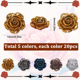 100Pcs 5 Colors Electroplated Resin Cabochons, Flower, Mixed Color, 14x14x5mm, 20pcs/color