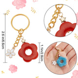 8Pcs 8 Color Flower Acrylic & Alloy Enamel Charm Keychains, with Golden Iron Findings, for Keychain Car Key Bag Pendant Decoration, Mixed Color, 7cm