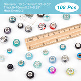 108Pcs 2 Colors Acrylic & Resin & Polymer Clay Rhinestone European Beads, Large Hole Beads, with Silver Color Core, Rondelle, Mixed Color, 13.5~14x8~10mm, Hole: 5mm, 54pcs/color