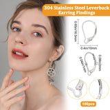 100Pcs 304 Stainless Steel Leverback Earring Findings, Stainless Steel Color, 16.5x10x2mm, Pin: 1mm