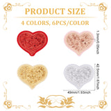 24Pcs 4 Colors Wool Felt Iron on/Sew on Clothing Patches, PVC Sequin Embroided Appliques, Heart, Mixed Color, 42.5x49x1.3mm, 6pcs/color