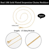 6Pcs Brass Serpentine Chain Necklaces Set for Women, Cadmium Free & Lead Free, Real 18K Gold Plated, 17.56 inch(44.6cm)