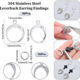 80Pcs 304 Stainless Steel Leverback Earring Findings, with Loops & 100Pcs Open Jump Rings, Stainless Steel Color, 14.5x12x2mm, Hole: 1.2mm, Pin: 0.6mm