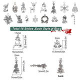 64Pcs 16 Style Tibetan Style Alloy Pendants, for Christmas, Cadmium Free & Lead Free, Mixed Shapes, Antique Silver, 4pcs/style