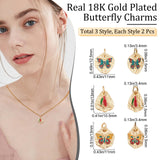 6Pcs 3 Style Rack Plating Brass Enamel Charms, with Jump Rings, Cadmium Free & Lead Free & Nickle Free, Nuggets & Triangle with Butterfly, Mixed Color, 12.5~13x10.5~11x1.5mm, Hole: 3.4~3.5mm, 2pcs/style