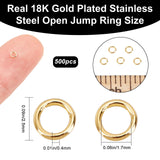 500Pcs Electroplated Stainless Steel Open Jump Ring, Long-Lasting Plated, Ring, Real 18K Gold Plated, 26 Gauge, 2.5x0.4mm, Inner Diameter: 1.7mm