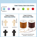 DIY Pendant Making Kit, Including Acrylic Round Beads, Cross Wood Pendants, Nylon Thread, Mixed Color, 410Pcs/set