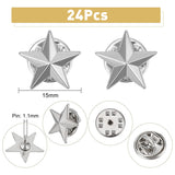 24Pcs Pentagram Alloy Brooch, Creative Badge for Backpack Clothes, Platinum, 15mm, Pin: 1.1mm