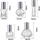Glass Spray Bottle Sets, with Aluminium Sprinkle-nozzle and Cap, Clear, 60~86x18~44x18~31mm, Capacity: 6ml & 8ml & 10ml & 12ml & 15ml, 5pcs/set