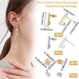 80Pcs 2 Color 304 Stainless Steel Rectangle Stud Earring Findings, with Vertical Loops & 80Pcs Ear Nuts, Golden & Stainless Steel Color, 10x2x2mm, Hole: 1.5~1.8mm, Pin: 0.8mm, 40Pcs/color
