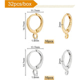32Pcs 2 Color Brass Huggie Hoop Earring Findings, with Loop, Long-Lasting Plated, Lead Free & Nickel Free, Real Gold Plated & Real Platinum Plated, 12 Gauge, 14.7x11.7x2mm, Hole: 1.8mm, 2 color, 16pcs/color, 32pcs