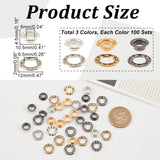 300 Sets 3 Colors Brass Rhinestone Grommet Eyelet Findings, for Bag Accessories, Mixed Color, 10.5x4.5mm, Hole: 6mm & 12x2mm, Hole: 6.5mm, 2pcs/set, 100 sets/color