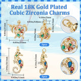 6Pcs 2 Style Rack Plating Brass Micro Pave Cubic Zirconia Pendants, with Jump Ring, Long-Lasting Plated, Lead Free & Cadmium Free, Sea Turtle & Sea Horse, Real 18K Gold Plated, 21~26.5x11~21x3.5~5mm, Hole: 3.5mm,  3pcs/style