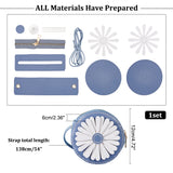 DIY Sew on PU Leather Daisy Flower Pattern Round Multi-Use Crossbody/Shoulder Bag Making Kits, including Fabric, Needle, Thread, Zipper, Steel Blue, 12pcs/set