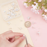 Flower 304 Stainless Steel Stud Earring Findings, 5-Petal, with Plastic Ear Nuts, Silver, Earring: 30pcs, Ear Nuts: 30pcs