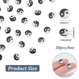 50Pcs Natural Freshwater Shell Printed Beads, Yin Yang Pattern, Black, White, 8x2.5mm, Hole: 0.9mm