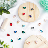 175Pcs 7 Colors Sew on Rhinestone, Transparent Glass, with Iron Prong Settings, Faceted, Teardrop, Mixed Color, 14x10x5mm, Hole: 0.9mm, 25pcs/color