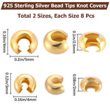 16Pcs 2 Size 925 Sterling Silver Crimp Bead Cover, Golden, 3~4x4~5x2~2.5mm, 8Pcs/size