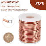 Copper Wire, Round, for Jewelry Craft Making, Raw(Unplated), 12 Gauge, 2mm, about 65.62 Feet(20m)/Roll