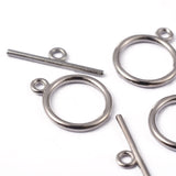 Platinum Flat Round Tibetan Style Toggle Clasps Cadmium Free & Nickel Free & Lead Free for Jewelry Making, Platinum, Flat Round: 15x2mm, Hole: 2mm, Bar: 21mm, Hole: 2mm