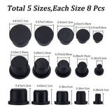 40Pcs 5 Style Silicone Hole Plugs, Snap in Hole Plugs, Post Pipe Insert End Caps, for Furniture Fencing, Round, Black, 8~17x7~12mm, 8pcs/style