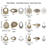 48Pcs 6 Style Tibetan Style Chandelier Component Links, Alloy Links, Mix-shaped, Antique Bronze & Antique Silver, 8pcs/style